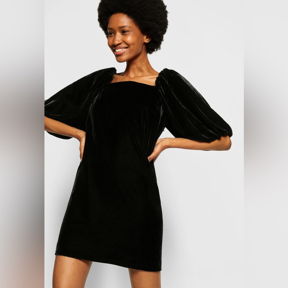 REBECCA MINKOFF Vienne Velvet Square Neck Short Puff Sleeve Mini Dress